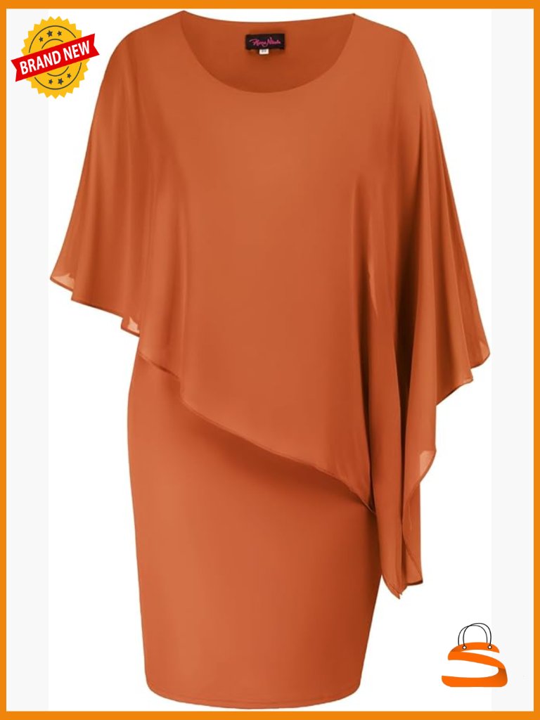Sleeveless Cape Bodycon Pencil Dress With Chiffon Overlay Sequin